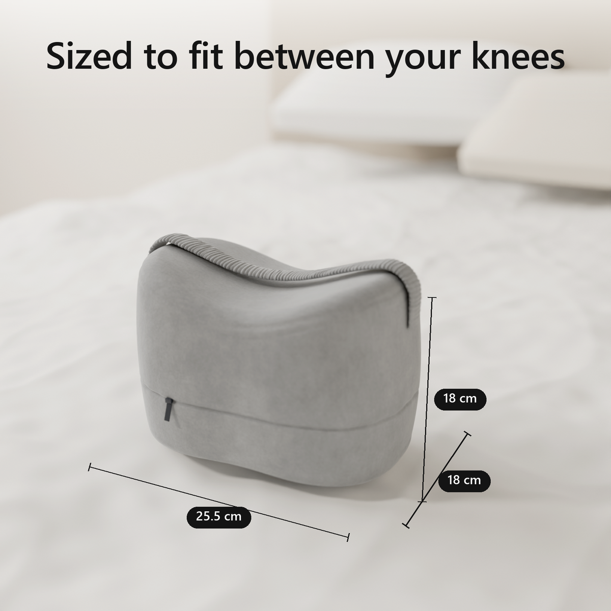 Sized to fit between your knees. 25.5 x 18 x 18 cm
