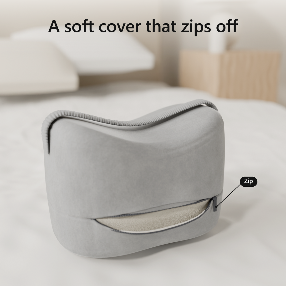 A soft cover that zips off. The cover open at the base with the foam showing