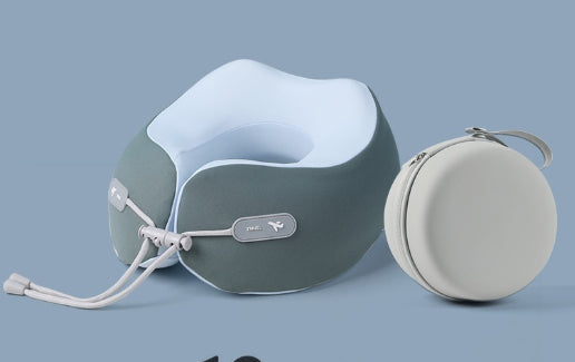 AVXT Travel Neck Pillow in green next to its round case