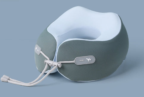 AVXT Travel Neck Pillow in green, front view with the drawcord