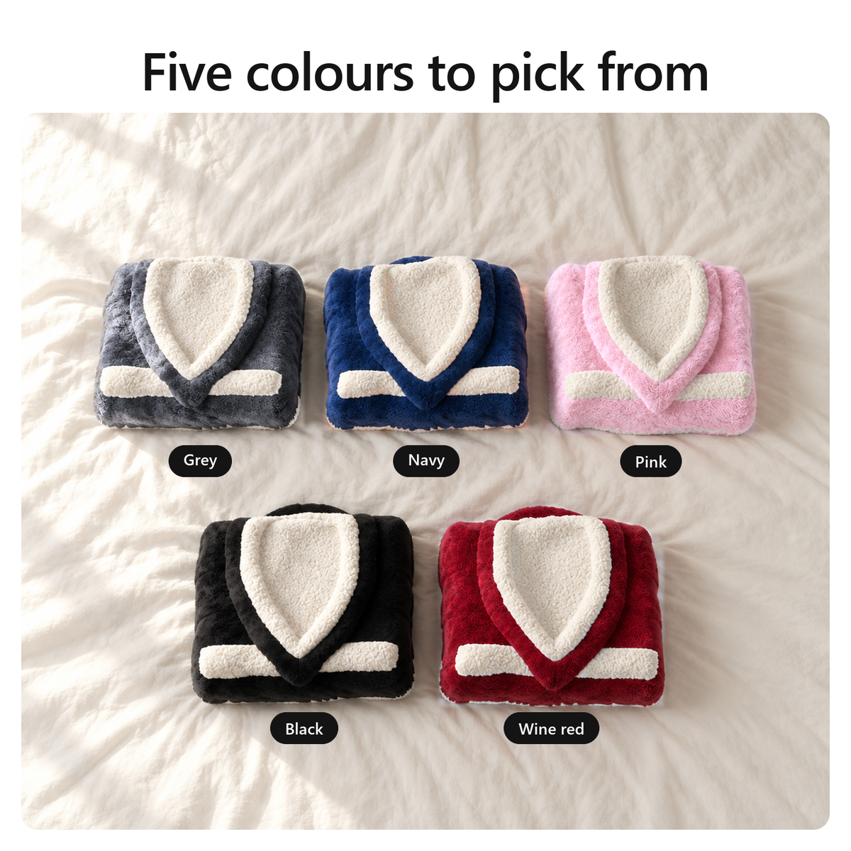 Five colours to pick from: Grey, Navy, Pink, Black and Wine red
